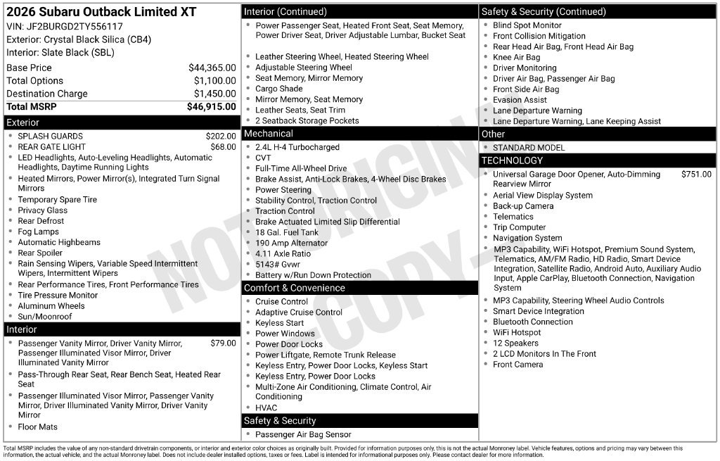 New 2026 Subaru Outback Limited XT AWD/4WD image 1
