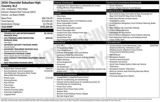 New 2026 Chevrolet Suburban High Country AWD/4WD image 33