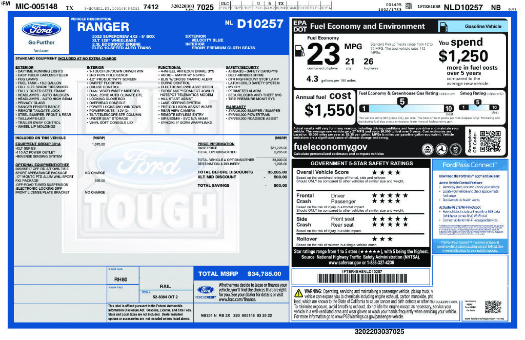 Used 2022 Ford Ranger XLT w/ Equipment Group 301A Mid RWD image 37