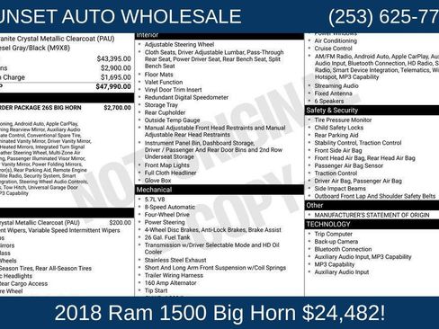 Used 2018 RAM 1500 Big Horn AWD/4WD image 85