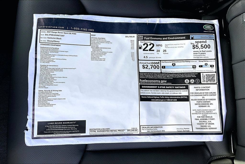 New 2027 Land Rover Range Rover Sport SE AWD/4WD image 14