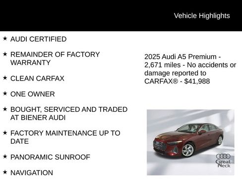 Used 2025 Audi A5 2.0T Premium w/ Convenience Package AWD/4WD image 10