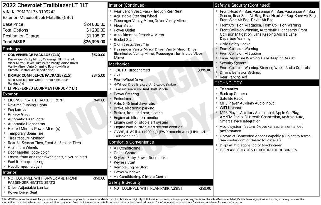 Used 2022 Chevrolet TrailBlazer LT w/ Convenience Package FWD image 3