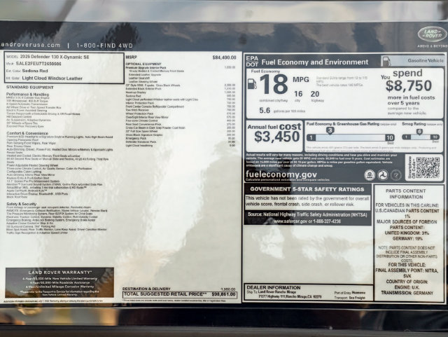 New 2026 Land Rover Defender 130 X-Dynamic SE AWD/4WD image 45