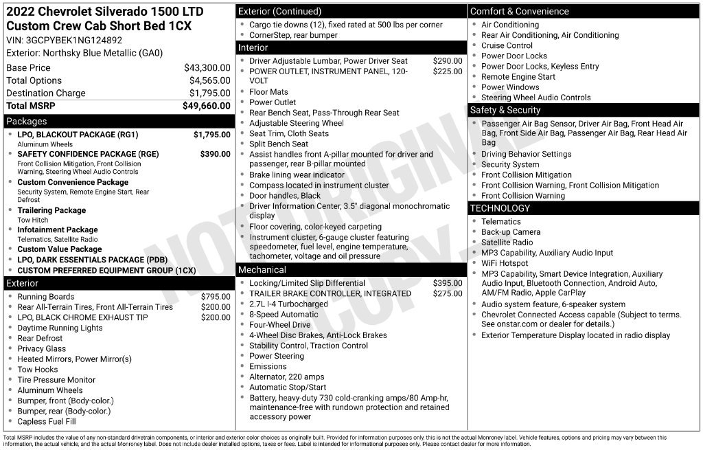 Used 2022 Chevrolet Silverado 1500 Custom w/ LPO, Blackout Package AWD/4WD image 2