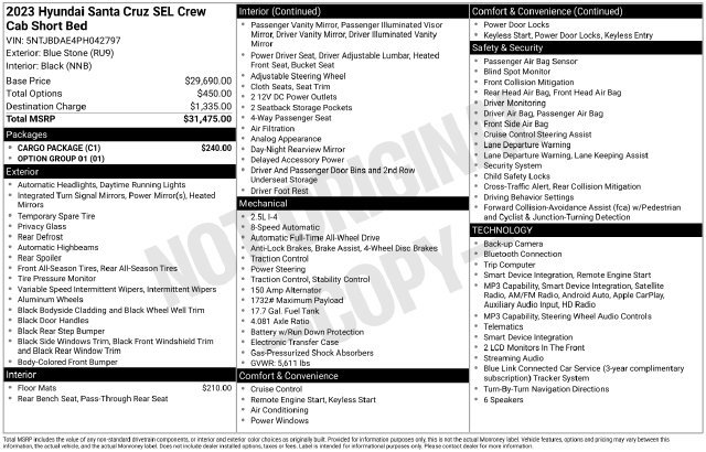 Used 2023 Hyundai Santa Cruz SEL w/ Cargo Package AWD/4WD image 37
