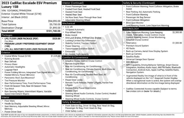 Used 2023 Cadillac Escalade ESV Premium Luxury w/ LPO, Floor Liner Package AWD/4WD image 39