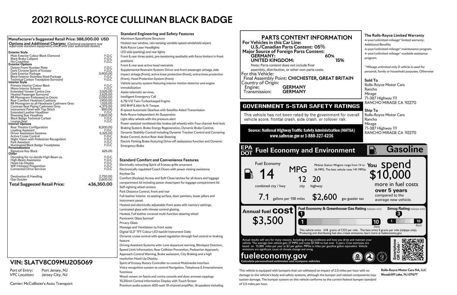 Used 2021 Rolls-Royce Cullinan Black Badge AWD/4WD image 3