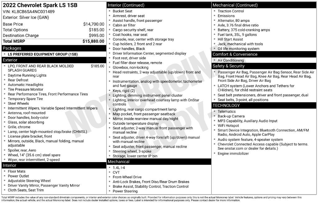 Certified 2022 Chevrolet Spark LS FWD image 11