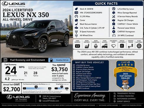 Certified 2024 Lexus NX 350 AWD w/ Cold Area Package image 2