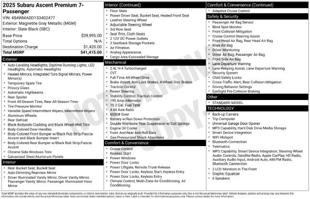 Used 2025 Subaru Ascent Premium AWD/4WD image 19