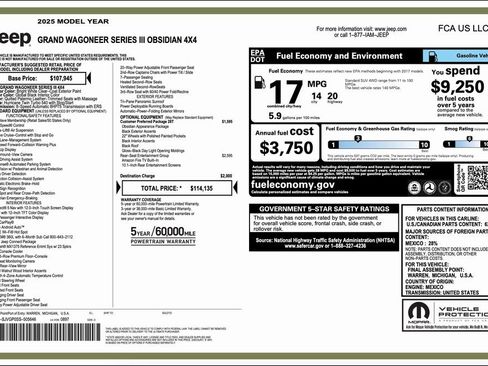 New 2025 Jeep Grand Wagoneer Series III w/ Rear Seat Video Group 1 image 2