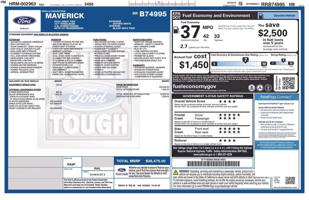 Used 2024 Ford Maverick Lariat w/ Black Appearance Package FWD image 44