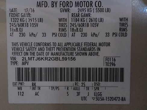 Used 2016 Lincoln MKX Select w/ Cargo Utility Package FWD image 33