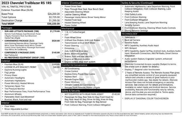 Used 2023 Chevrolet TrailBlazer RS w/ Sun and Liftgate Package FWD image 9