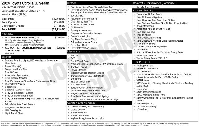 Used 2024 Toyota Corolla LE w/ LE Convenience Package FWD image 24