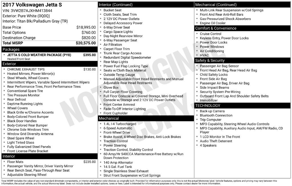 Used 2017 Volkswagen Jetta S w/ Jetta S Cold Weather Package FWD image 2