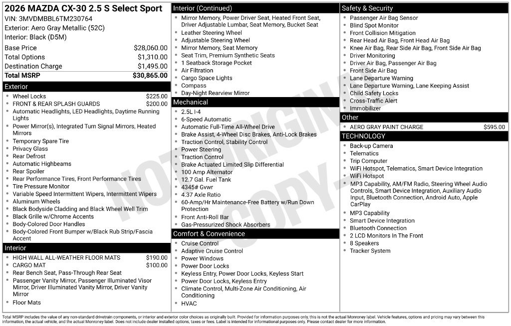 New 2026 MAZDA CX-30 AWD 2.5 S w/ Select Sport Pkg image 2