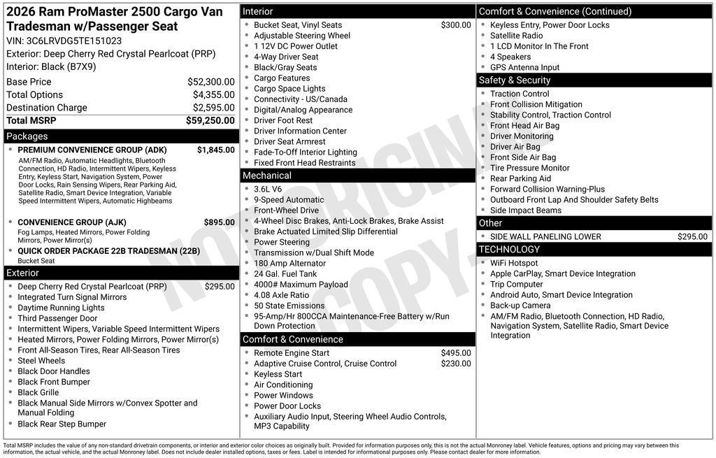 New 2026 RAM ProMaster 2500 w/ Premium Convenience Group FWD image 5