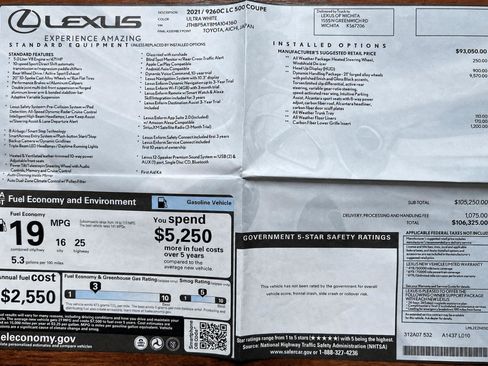 Used 2021 Lexus LC 500 Coupe w/ Performance Package RWD image 60