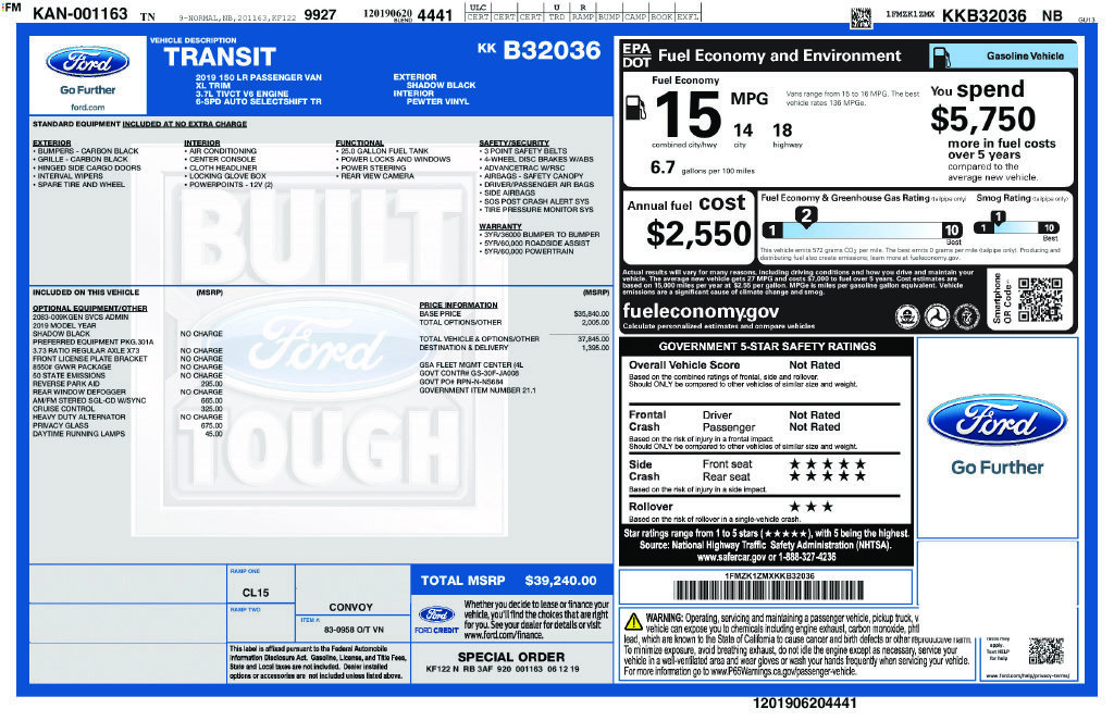 Used 2019 Ford Transit 150 XL RWD image 1