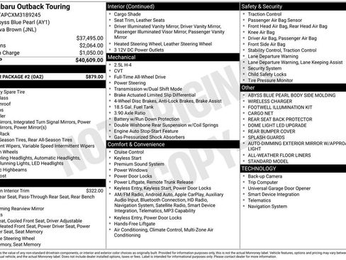 Used 2021 Subaru Outback Touring w/ Popular Package #2 AWD/4WD image 48