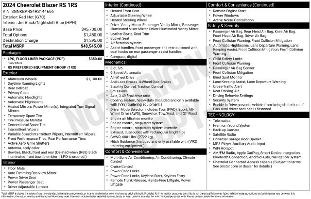 Used 2024 Chevrolet Blazer RS w/ LPO, Floor Liner Package AWD/4WD image 27