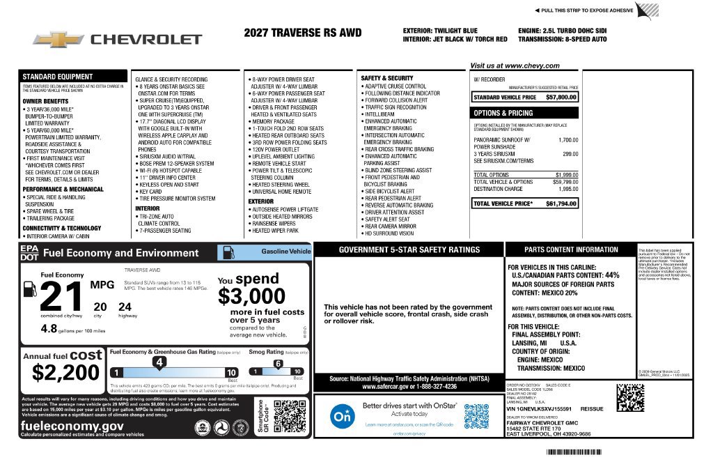 New 2027 Chevrolet Traverse RS AWD/4WD image 4