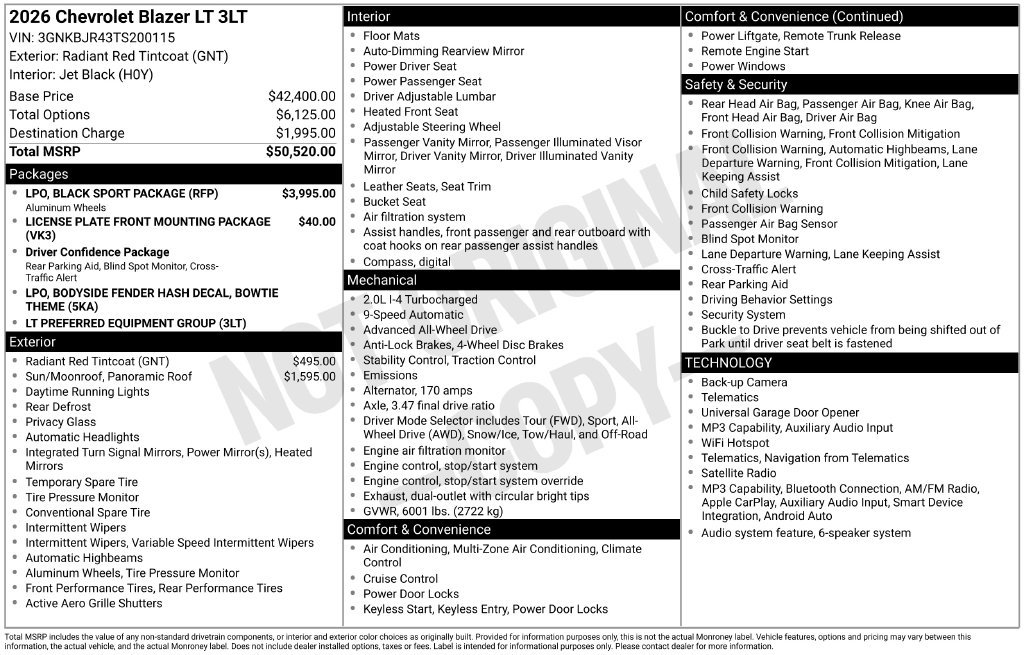 New 2026 Chevrolet Blazer LT w/ LPO, Black Sport Package AWD/4WD image 5