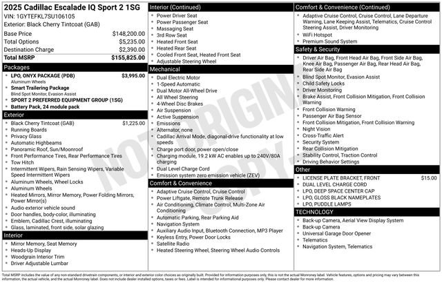 New 2025 Cadillac Escalade IQ Sport 2 w/ LPO, ONYX Package AWD/4WD image 2