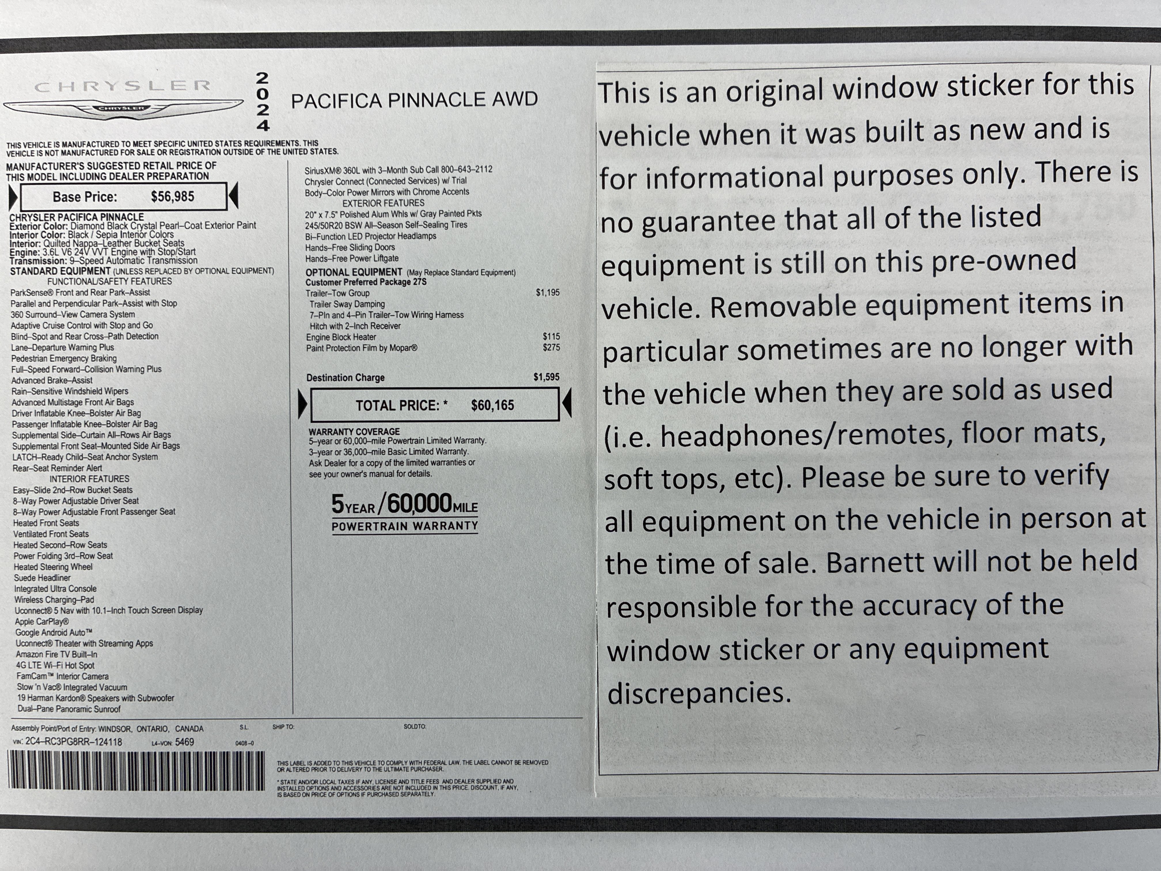 Certified 2024 Chrysler Pacifica Pinnacle w/ Trailer Tow Group AWD/4WD image 2