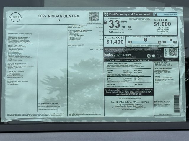 New 2027 Nissan Sentra S w/ S Cold Weather Package FWD image 30