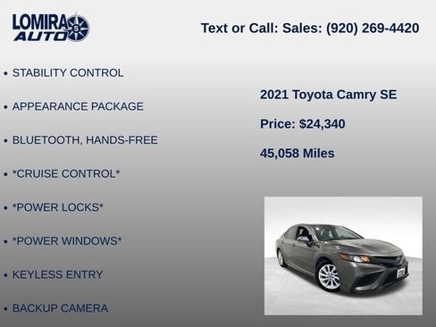 Used 2021 Toyota Camry SE AWD/4WD image 8