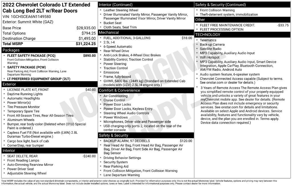 Used 2022 Chevrolet Colorado LT w/ Fleet Safety Package RWD image 5