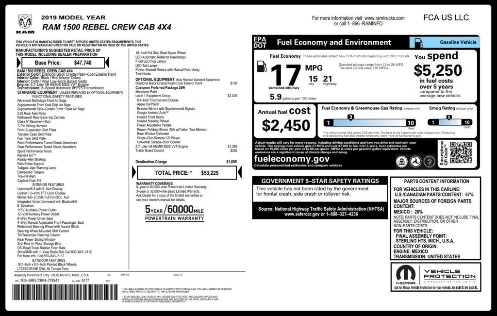 Certified 2019 RAM 1500 Rebel w/ Rebel Level 1 Equipment Group AWD/4WD image 1