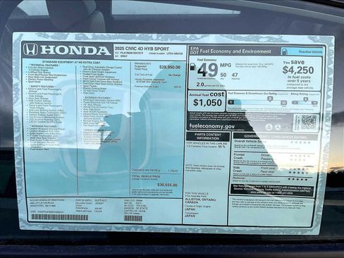 New 2025 Honda Civic FWD Hybrid Sedan image 17