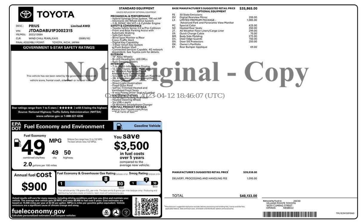 Used 2023 Toyota Prius Limited w/ Limited Premium Package AWD/4WD image 5