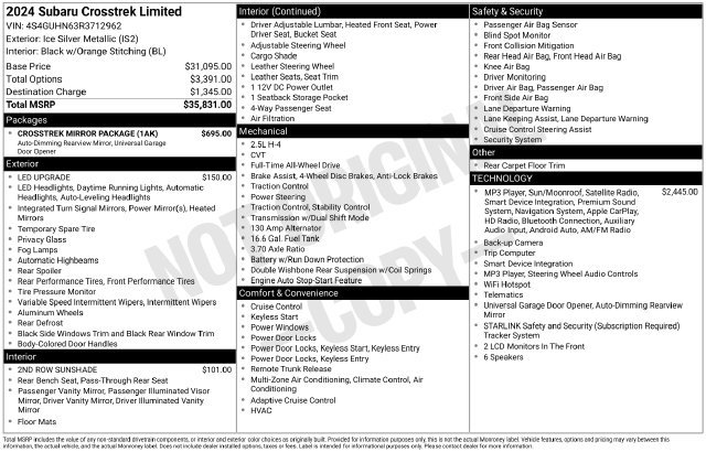 Certified 2024 Subaru Crosstrek 2.5i Limited w/ Crosstrek Mirror Package AWD/4WD image 30