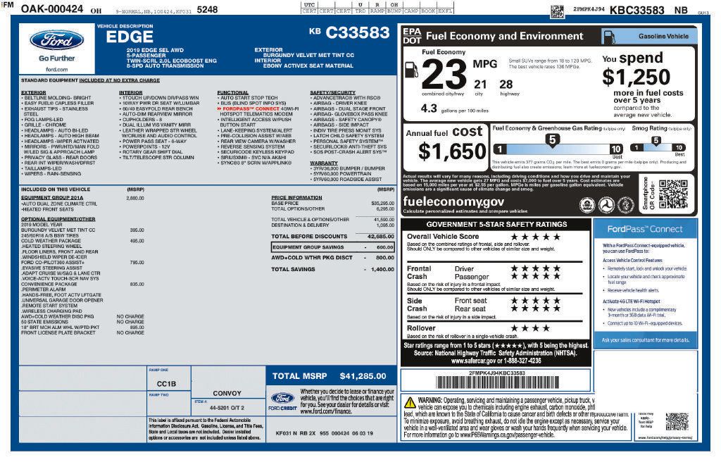 Used 2019 Ford Edge SEL w/ Equipment Group 201A AWD/4WD image 48