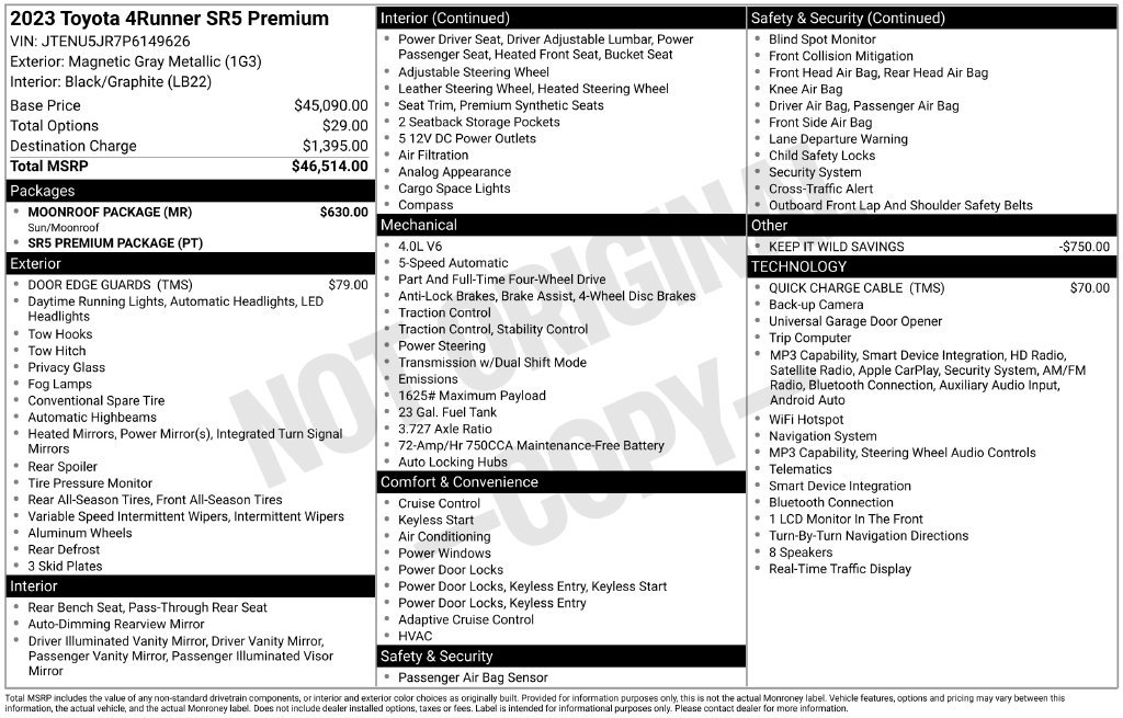 Used 2023 Toyota 4Runner SR5 Premium w/ Moonroof Package AWD/4WD image 3