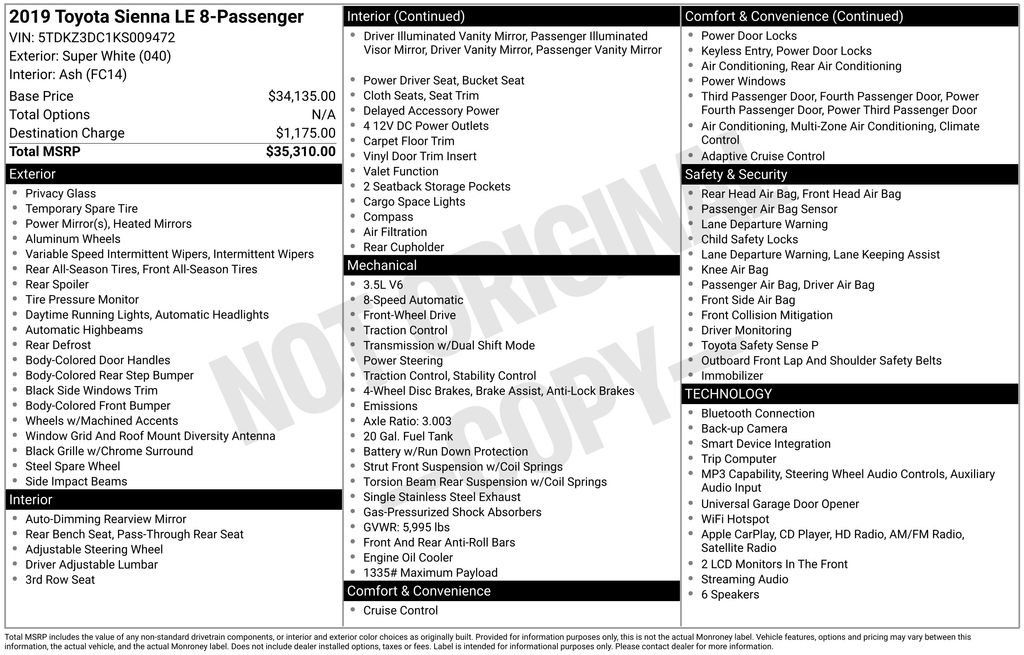 Used 2019 Toyota Sienna LE FWD image 11