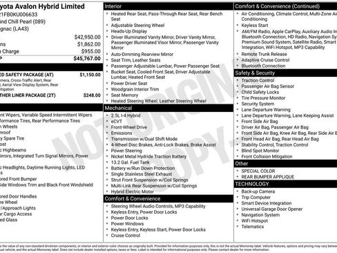 Used 2019 Toyota Avalon Limited w/ Advanced Safety Package FWD image 2