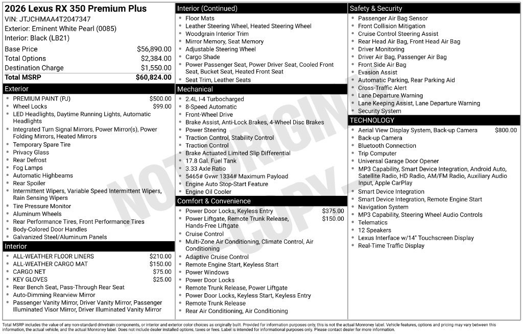 New 2026 Lexus RX 350 Premium Plus FWD image 4
