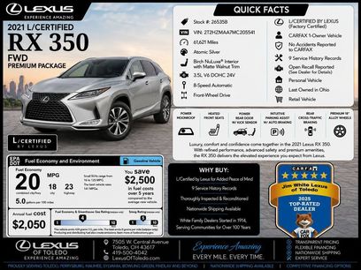 Certified 2021 Lexus RX 350 FWD w/ Premium Package
