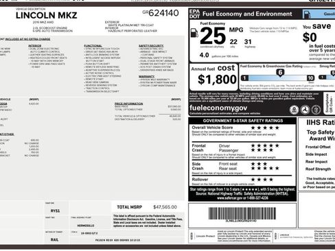 Used 2016 Lincoln MKZ AWD w/ Equipment Group 300A Reserve image 6