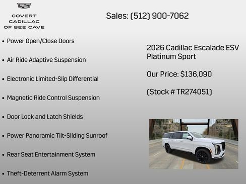 New 2026 Cadillac Escalade ESV Platinum Sport w/ LPO, ONYX Package AWD/4WD image 36