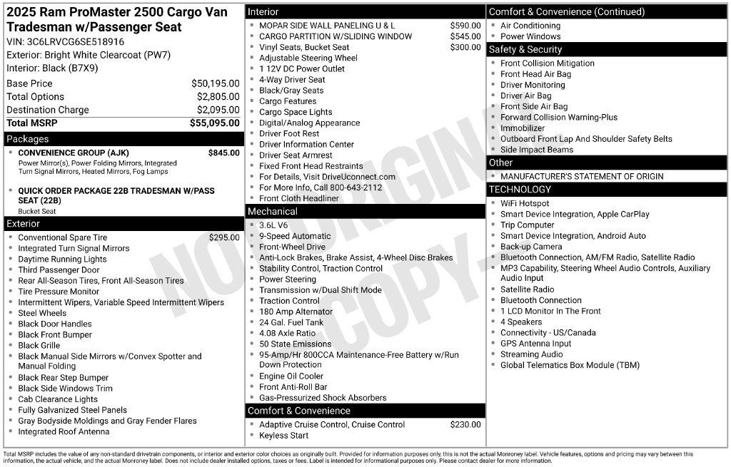Used 2025 RAM ProMaster 2500 w/ Convenience Group FWD image 1