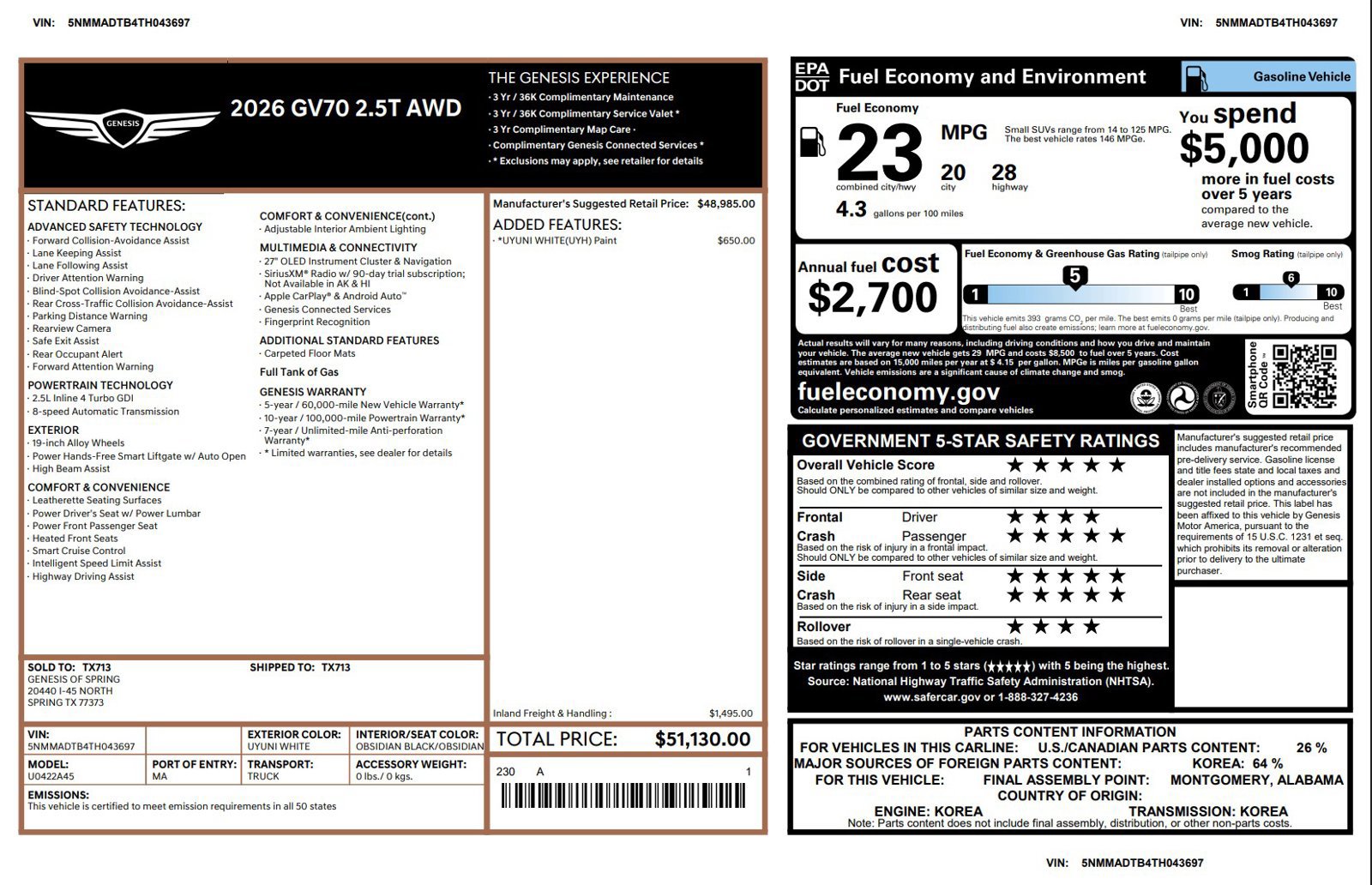 Certified 2026 Genesis GV70 2.5T AWD/4WD image 3