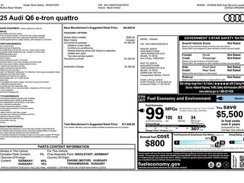 Used 2025 Audi Q6 e-tron Premium w/ Convenience Package AWD/4WD image 4