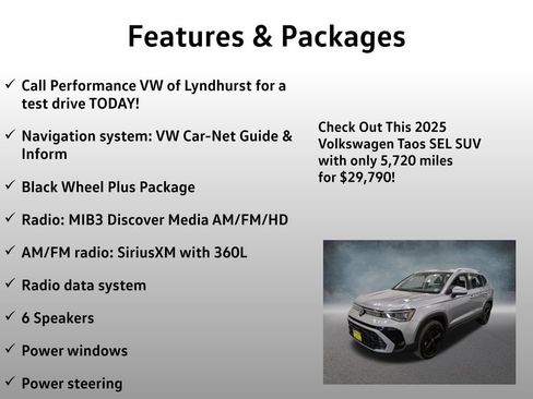 Used 2025 Volkswagen Taos SEL w/ Black Wheel Plus Package AWD/4WD image 4